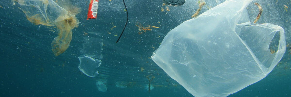 Plastic carrier bags and other garbage pollution in ocean